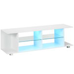 HOMCOM TV Stand, 145cm Modern TV Unit with Glass Shelves, RGB LED Light for 32 40 43 50 52 55 60 inch 4k TV, White | Aosom Romania, HOMCOM