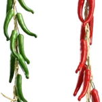 2 Seturi Chili Iute Realist, Funie de Ardei Artificiali din Plastic, Rosu si Verde, Lungime 55 cm, Artificiale Rolio