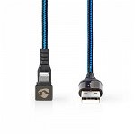 Cablu sincronizare si incarcare USB-A tata - Lightning 8-pini, conector gaming 180  , 2m, negru albastru