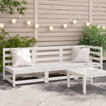 vidaXL Canapea de grădină cu 3 locuri, alb, lemn masiv de pin, vidaXL