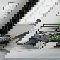 Cadru de pat metalic cu tăblie, negru, 75x190 cm