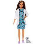 Papusa Barbie by Mattel Careers Medic veterinar cu figurina pisica, Barbie