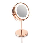 Oglinda pentru cosmetica si machiaj RIO MMST, iluminata cu LED, rotire 360°, zoom 1x/5x, 4 x AAA, roz