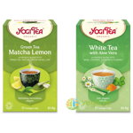 Ceai Verde cu Matcha si Lamaie Ecologic/Bio 17dz + Ceai Alb cu Aloe Vera Ecologic/Bio 17dz YOGI TEA