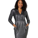 Imbracaminte Femei Donna Morgan Stretch Lame Long Sleeve with Pockets Silver, Donna Morgan