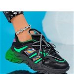 Adidasi dama Foxy Shoes, Negru+Verde, en-gros, 