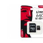 Card de memorie Kingston MicroSDXC 64GB Canvas Select 80R Class 10 UHS I si Adaptor, Nova Line M.D.M.