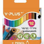 Creioane colorate, cutie tip suport, 88mm lungime, 12 culori/set, PIGNA Y-Plus+