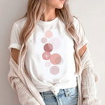 Tricou Dama Alb "Pastel pink circles" Engros, 