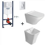 Set vas wc rimless suspendat, dreptunghiular, capac slim softclose, Foglia Bristol