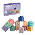 Set 12 cuburi silicon copii, jucarie educationala colorata, Empria, Cifre si Forme