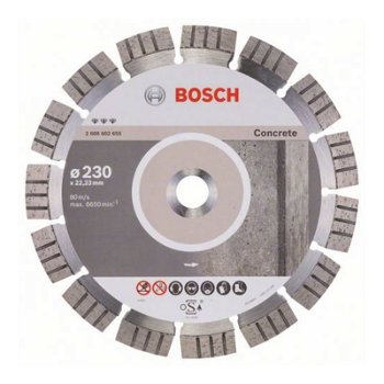 Disc diamantat, cu segmente, pentru debitare beton, Bosch Best for Concrete,   230 x 22.23 x 2.4 x 15 mm, 2608602655