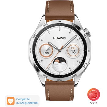 Smartwatch HUAWEI Watch GT4 46mm, GPS, Android/iOS, Brown Leather Strap