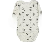 Body Panda, Alb, cu Maneca Scurta, 100% Bumbac, Pentru Bebelusi, 1-3 ani, CaroKids