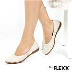 Pantofi dama piele naturala tip balerini albi The Flexx, model Mela, 