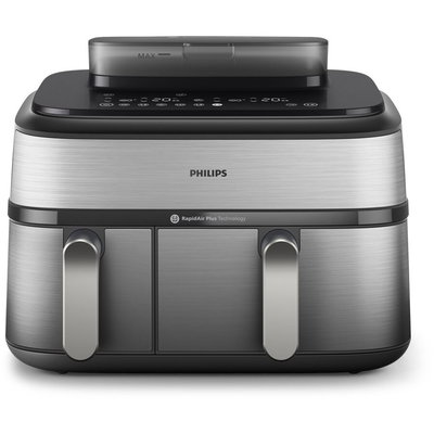 Friteuza Philips Airfryer 5000 NA555/00, 2 cosuri 6L si 3L, tehnologie RapidAir, curatare automata