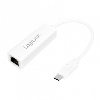 CABLU USB LOGILINK adaptor, USB 3.2 Type-C (T) la RJ45 (M), 14cm, 10/100/1000 Mbit/s, alb, UA0238, LogiLink