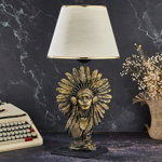 Lampa de masa, FullHouse, 390FLH1957, Baza din lemn, Aur / Bej, FullHouse