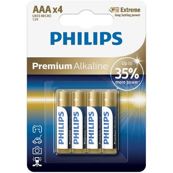 Baterii Premium Alkaline AAA 4-BLISTER, Philips