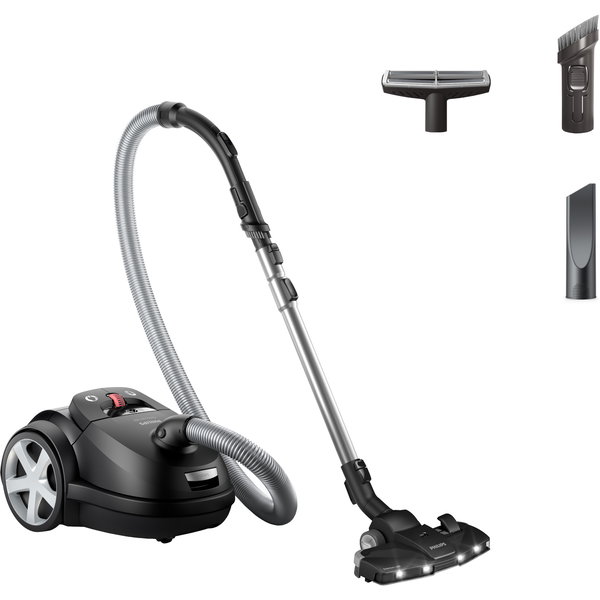 Aspirator cu sac Philips XD8122/10, 900 W, 4 l, Filtru HEPA, Cablu 9 m Negru