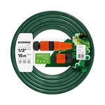 Set furtun gradina Cellfast Economic, 15 m, 20 bar, 3 straturi, protectie UV, flexibil, duza reglabila, conector 1/2 inch, adaptor cu filet, Verde , Cellfast