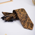 Set Cravata si batista neagra cu model auriu - CV987, 
