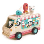 Furgoneta cu inghetata, din lemn premium, Tender Leaf Toys, Penguins Gelato Van, 6 piese