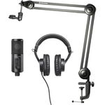 Set Streaming Casti + Microfon + Brat Pentru Microfon Condensator Cablu 1.55m 30Hz - 15kHz 40mm 366g Negru, Audio Technica