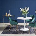Set masa din MDF si metal Slim Alb + 3 scaune tapitate cu stofa K306 Verde inchis / Auriu, Ø100xH75 cm