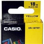 Bandă Casio XR-18YW1, imprimare neagră/suport galben, nelaminată, 8m, 18mm, Casio