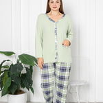 Pijama lunga, Berfin Interlok, cu nasturi, verde, 