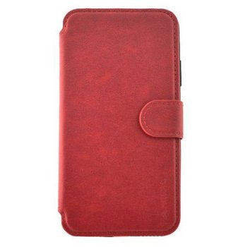 Husa Meleovo Book Stitchy II compatibila cu iPhone X, slot card in interior, functie sleep-wake, Red