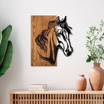 Decoratiune de perete lemn Horse 1, Nuc, 57x3x48 cm, Tanelorn