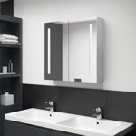 vidaXL Dulap de baie cu oglindă și LED, gri beton, 62x14x60 cm, vidaXL
