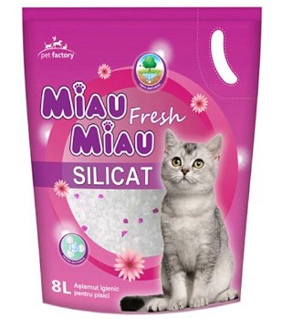 MIAU MIAU, Fresh, așternut igienic pisici, granule, silicat, neaglomerant, neutralizare mirosuri, 8l, Miau Miau