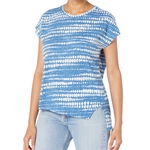 Imbracaminte Femei NICZOE Dotty Lines Short Sleeve Crew Asymmetrical Tee Blue Multi, NIC+ZOE