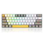 Tastatura Bluetooth si cu fir gaming mecanica Redragon Draconic Pro alba taste albe gri si galbene iluminare RGB