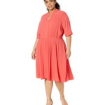 Imbracaminte Femei Maggy London Plus Size Pleated Skirt Shirtdress Cayenne Coral, Maggy London