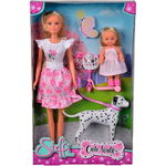 Dolls Steffi Love Steffi and Evi walking with the dog, Simba