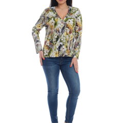 Bluza de dama - multicolora - cu imprimeu floral si decolteu in V, Eranthe