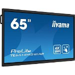Monitor tactil interactiv, Iiyama, ProLite, 4K, TE6514MIS-B1AG de 65 inchi, LED VA, Android13, iiWare11, ScreenShare, 24/7, WiFi, USB-C, Negru