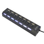 Hub usb 2.0 cu 7 porturi usb on/off adaptor, negru, 