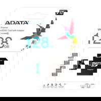 Card microSD ADATA 128GB, Class 10, 100MB/s citire, 25MB/s scriere, adaptor SD inclus, AUSDX128GUICL10A1-RA1, ideal pentru video Full HD, ADATA