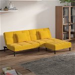 Canapea extensibilă 2 locuri, 2 perne/taburet, galben, catifea
