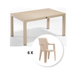 Set gradina cu masa CLASSI 90x150 cm + 6 scaune ELEGANCE 62x57x88 cm, model ratan, cappuccino, Expomob