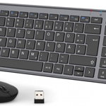 Set mouse si tastatura Wireless iClever, aluminiu/plastic, gri/negru