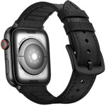 Curea iUni compatibila cu Apple Watch 1/2/3/4/5/6, 44mm, Leather Strap, Black