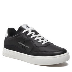 CALVIN KLEIN JEANS, Pantofi sport de piele cu logo, Negru, 43 CALVIN KLEIN JEANS, Pantofi sport de piele cu logo, Negru, 43