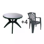 Set masa rotunda, cu 4 scaune, pentru gradina, din plastic, verde, Inovius