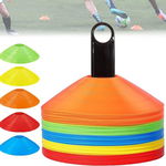 Set 50 jaloane tip con pentru antrenamente sportive pvc flexibil multicolor cu suport si husa transport, Albacom